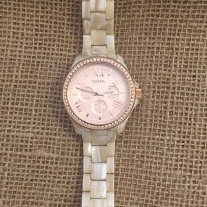 Women’s Fossil watch with bone colored band